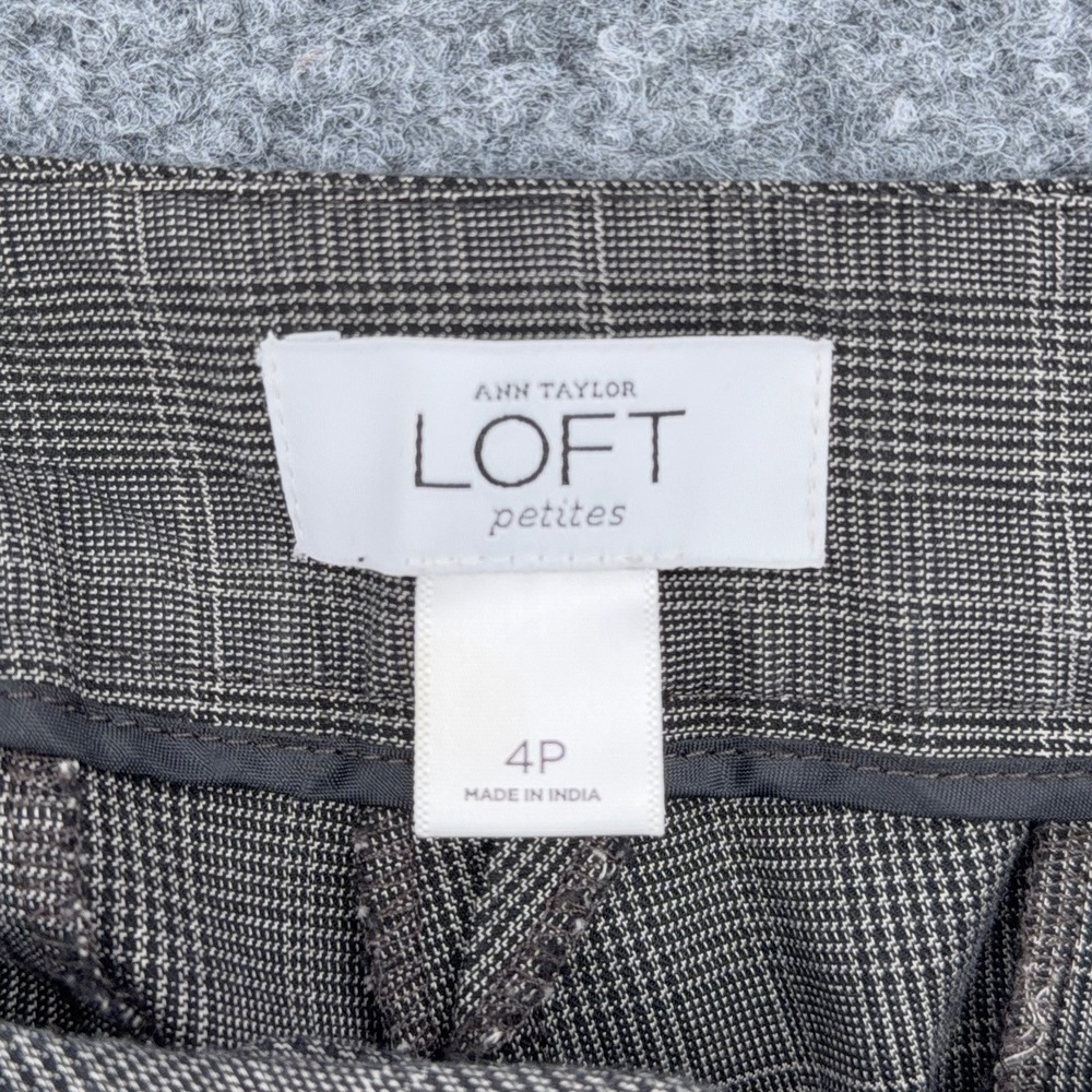 Ann Taylor LOFT Plaid Cropped Pants Women 4P Cotton Gray - Picture 3 of 8